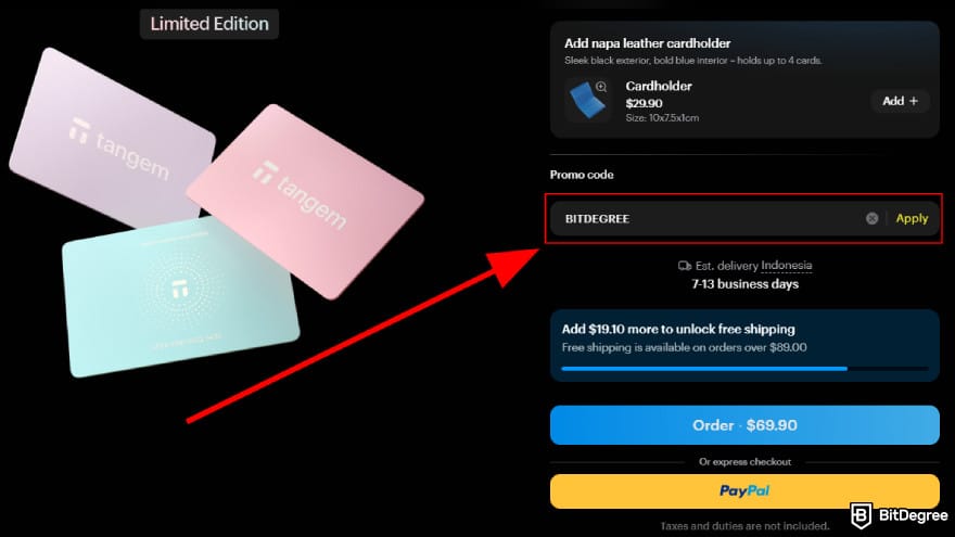 Tangem promo code: apply the code manually.