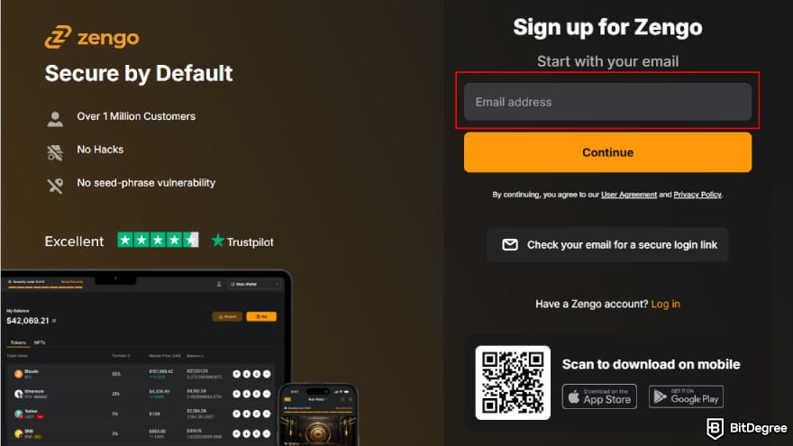 Zengo referral code: input your email.