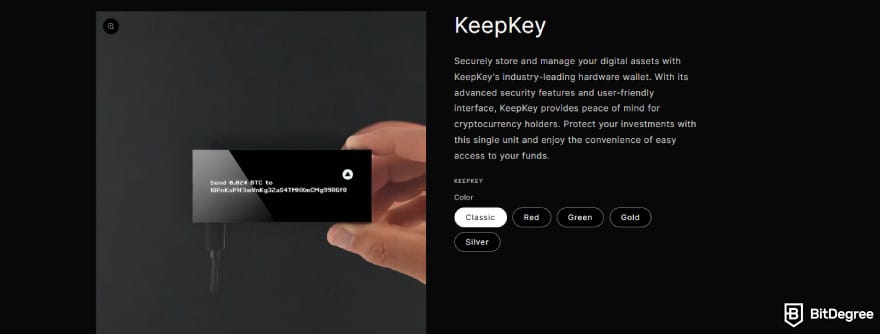 Tangem wallet review: KeepKey homepage.