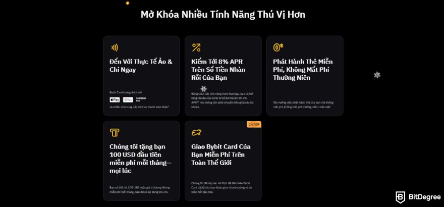 Thẻ tín dụng tiền điện tử tốt nhất tại Việt Nam: Tính năng thẻ ghi nợ Bybit.