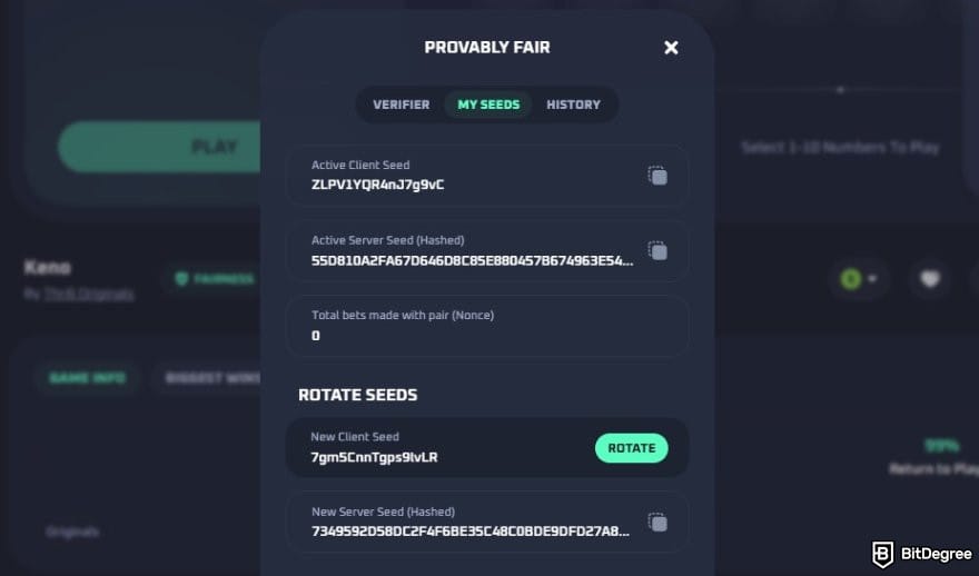 Thrill casino review: Thrill casino provably fair interface. Thrill casino review: Thrill casino provably fair interface.