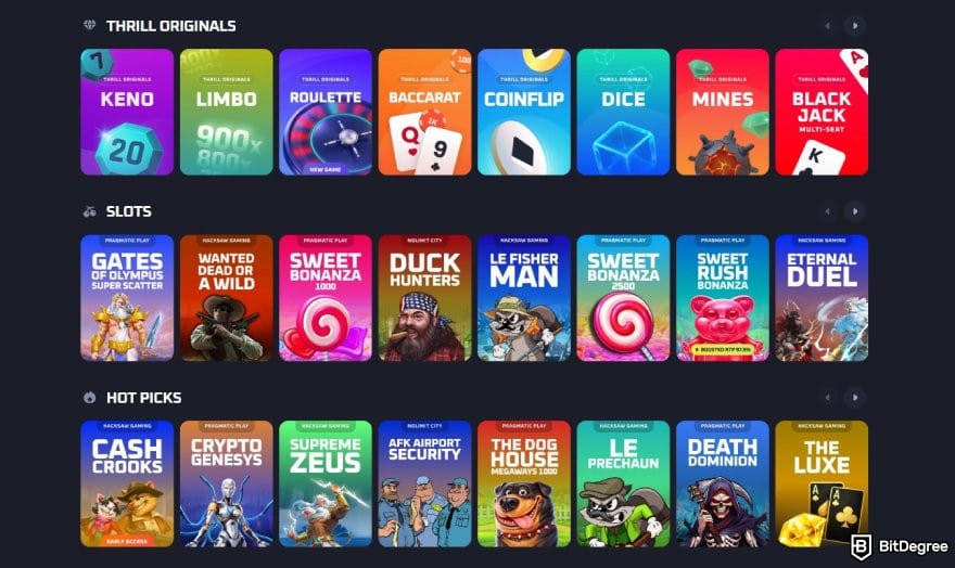 Thrill casino review: list of games on Thrill's homepage. Thrill casino review: list of games on Thrill's homepage.