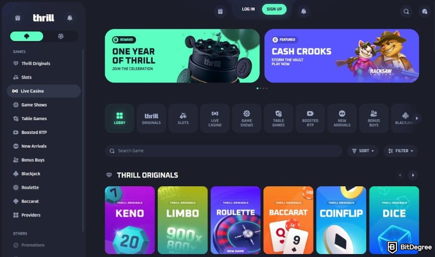 Thrill casino review: Thrill's homepage. Thrill casino review: Thrill's homepage.