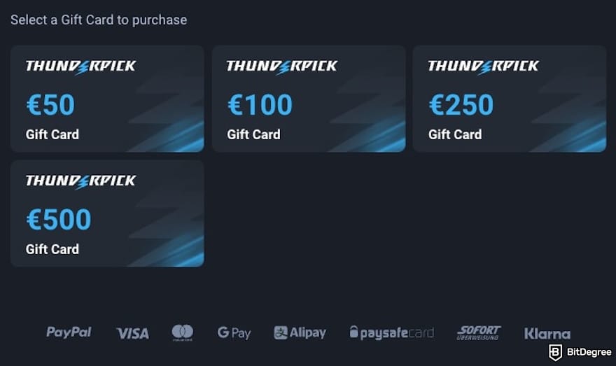 Thunderpick review: gift cards available on Thunderpick.