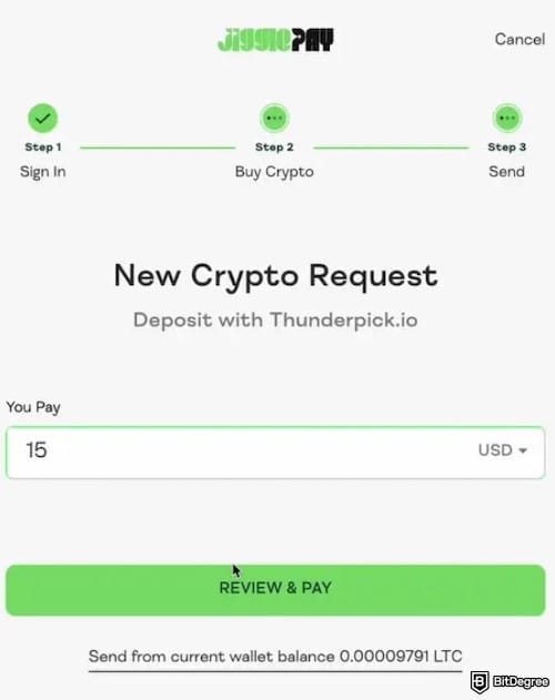 Thunderpick review: Jiggle's purchasing form.