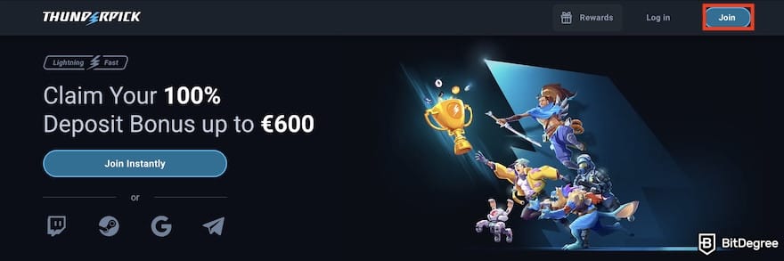 Thunderpick review: the [Join] button on Thunderpick.