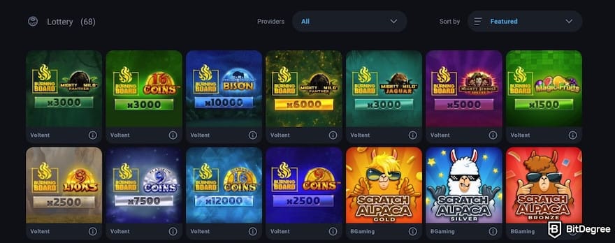 Thunderpick review: lottery options.