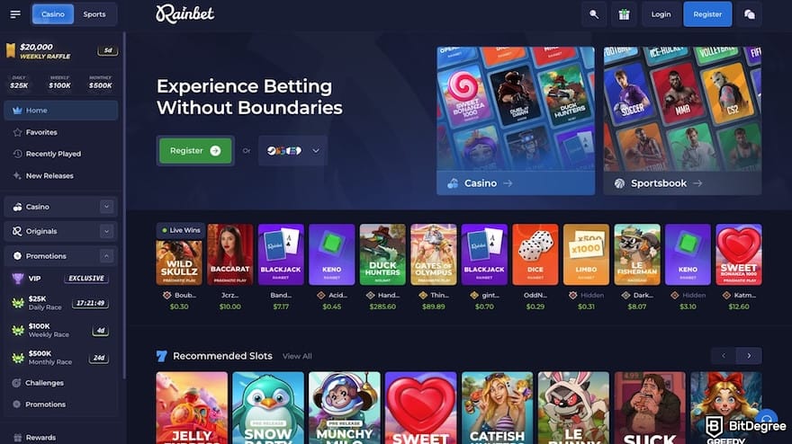 Thunderpick review: Rainbet's homepage.