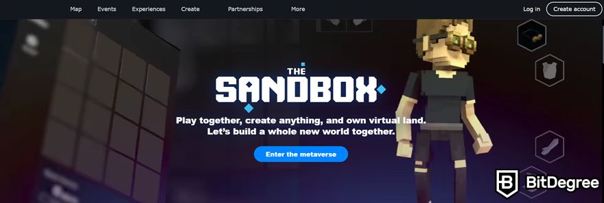 O que é token gating: Página inicial da The Sandbox.