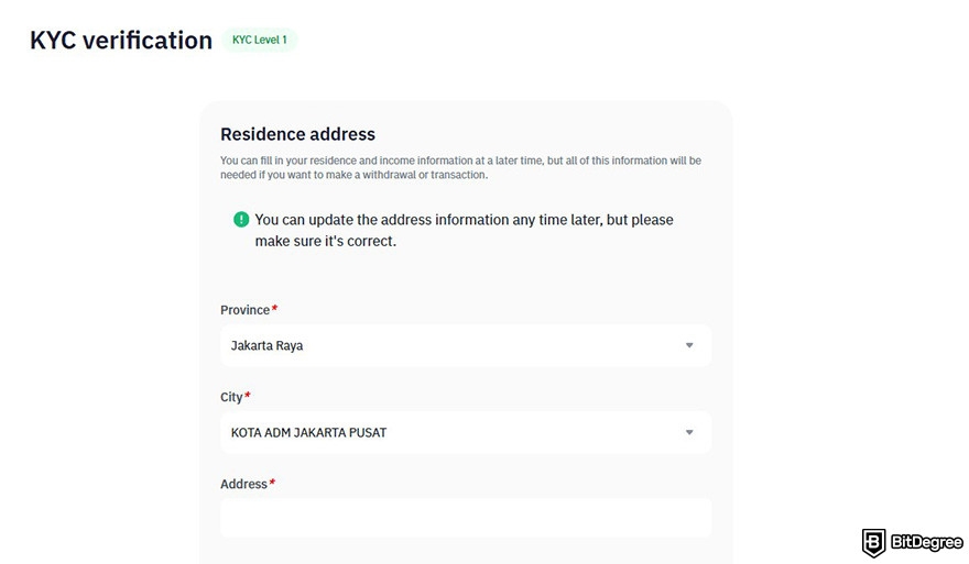 TokoCrypto review: the KYC page on TokoCrypto website.