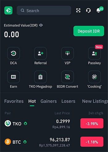 TokoCrypto review: TokoCrypto mobile app interface.