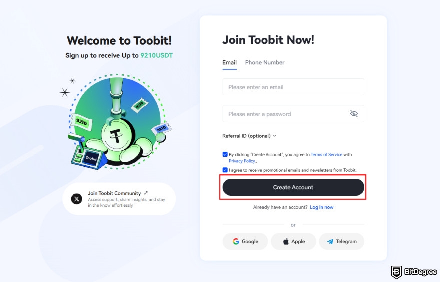 Toobit exchange review: enter your details.