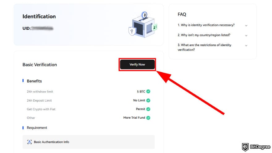 Toobit exchange review: select basic verification.