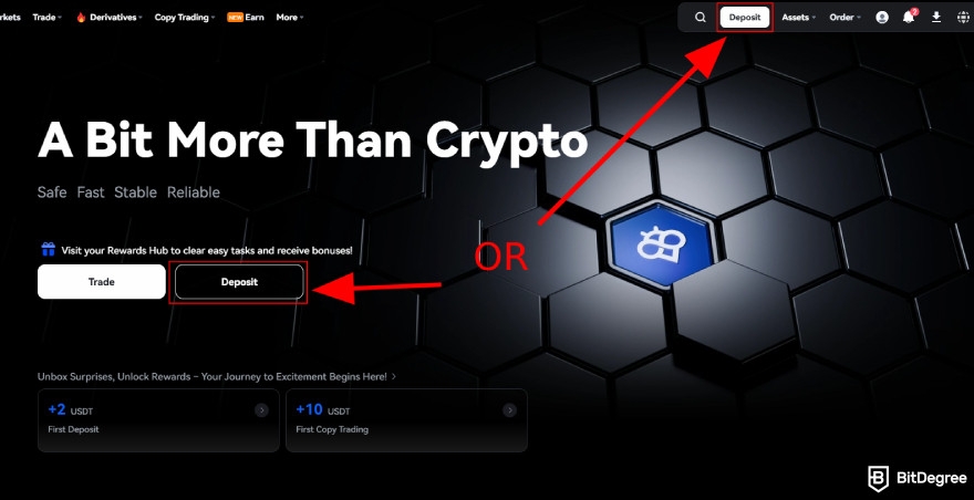 Toobit exchange review: choose the deposit button.