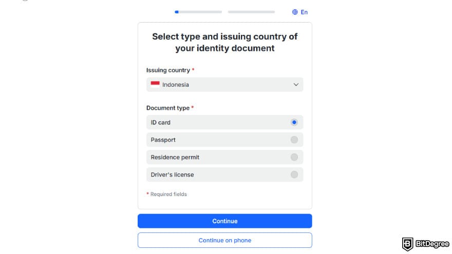 Toobit exchange review: choose the type of your identity document.