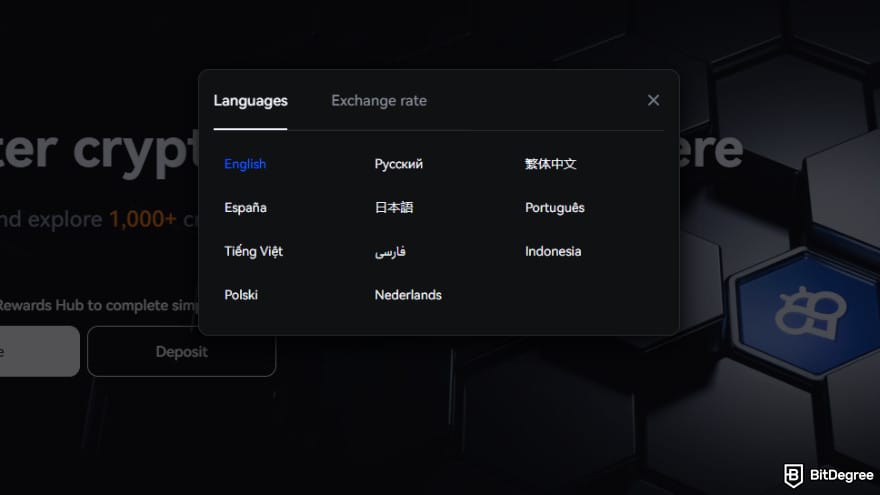 Toobit exchange review: language support.