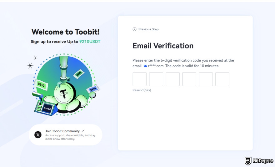 Toobit exchange review: enter the verification code.