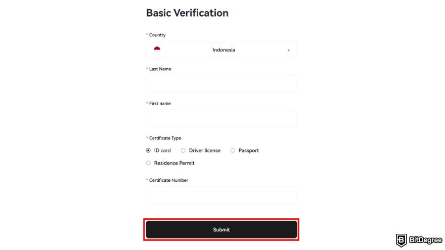 Toobit exchange review: submit your personal information.