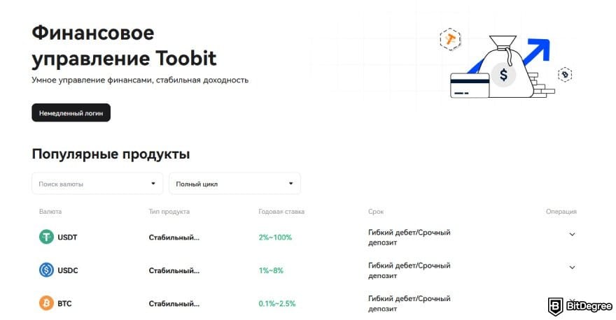 Toobit отзывы: популярные продукты для заработка на платформе.
