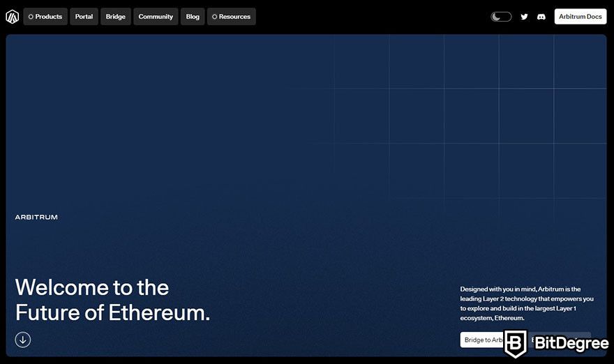 Top Ethereum projects: Arbitrum homepage.