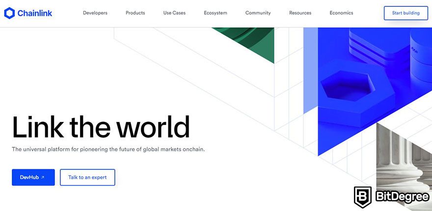 Top Ethereum projects: Chainlink homepage.