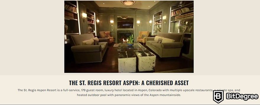 Top security tokens crypto: the St. Regis Resort Aspen banner on AspenCoin's website.