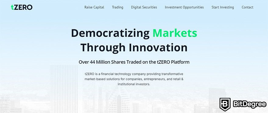 Top security tokens crypto: tZERO homepage.