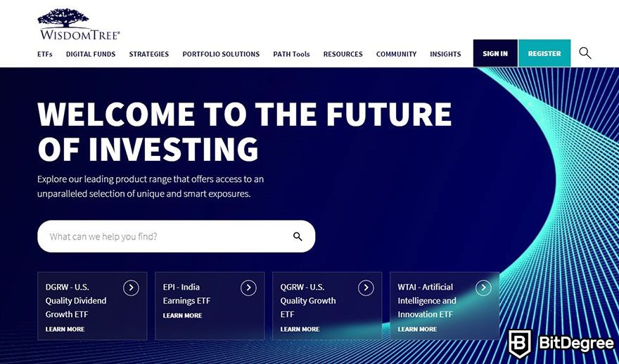 Top security tokens crypto: WisdomTree homepage.