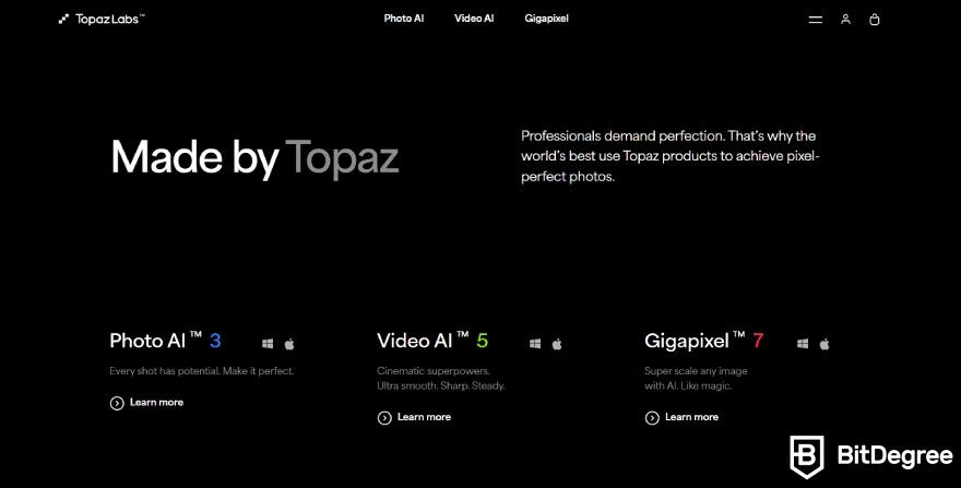 Topaz Photo AI review: Topaz Labs product list.