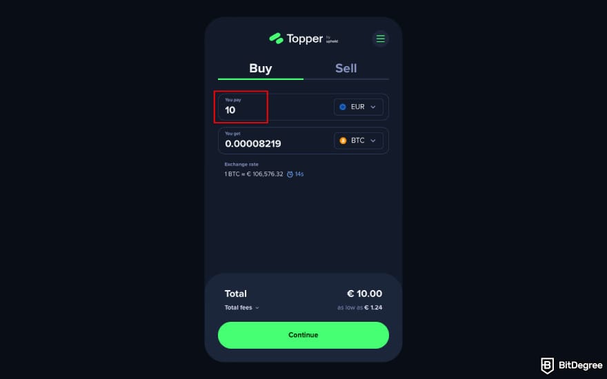 Topper crypto review: enter the amount you want to pay.