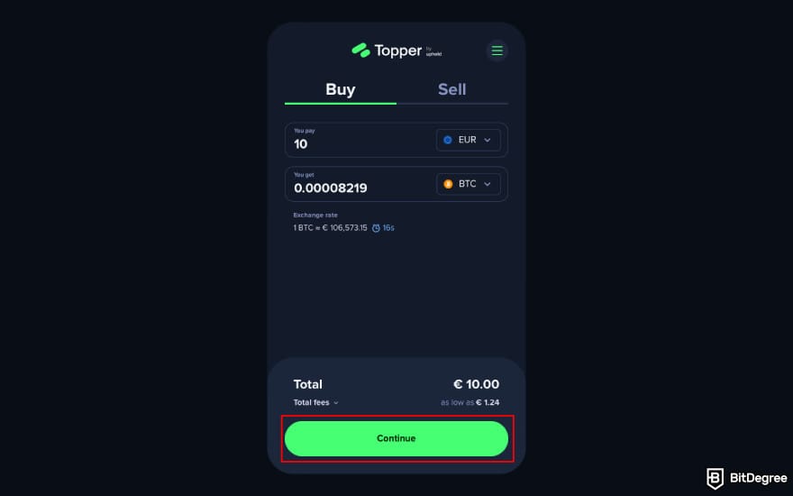 Topper crypto review: click [Continue].