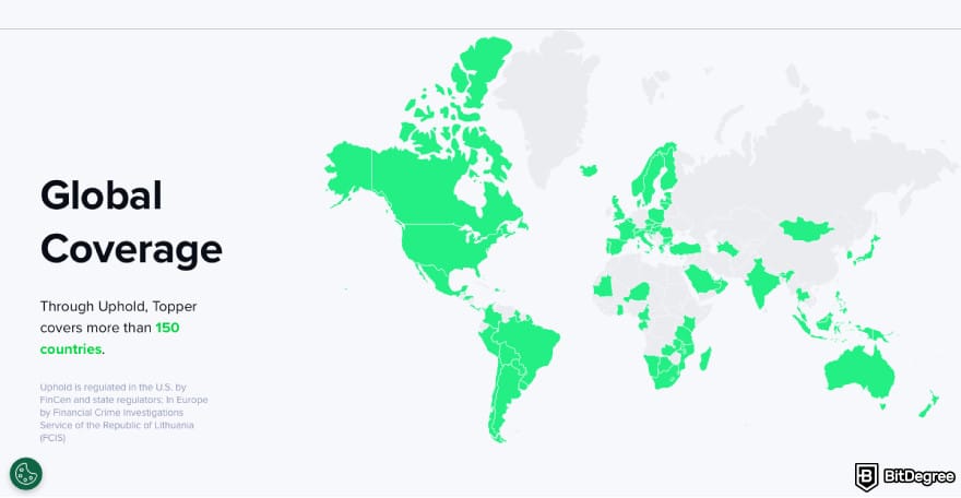 Topper crypto review: a screenshot of Topper-supported countries.