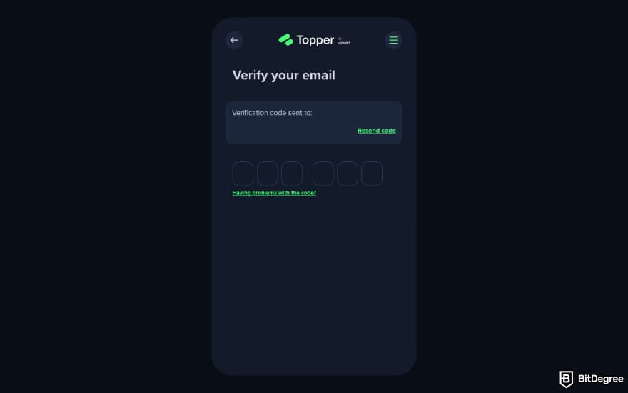 Topper crypto review: enter verification code.