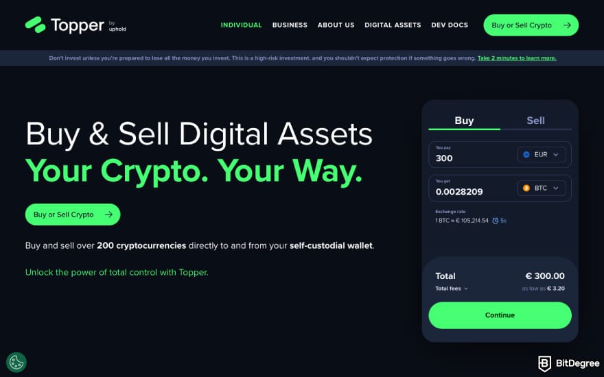 Topper crypto review: a screenshot of Topper's homepage.