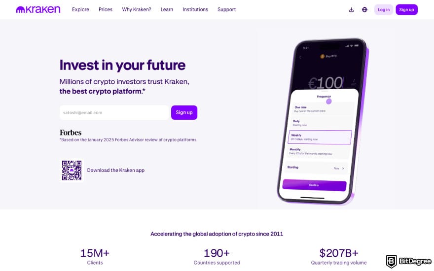Topper crypto review: a screenshot of the Kraken homepage.