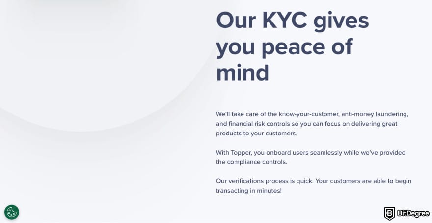 Topper crypto review: a screenshot of Topper's KYC description.