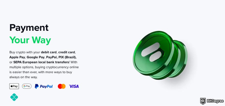 Topper crypto review: a screenshot of Topper's payment methods.