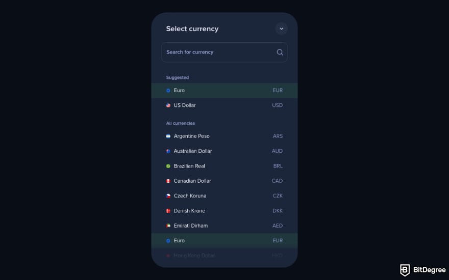 Topper crypto review: select the fiat currency.