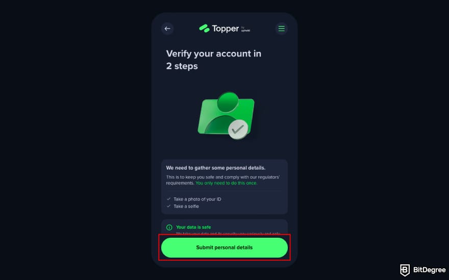 Topper crypto review: click [Submit personal details].