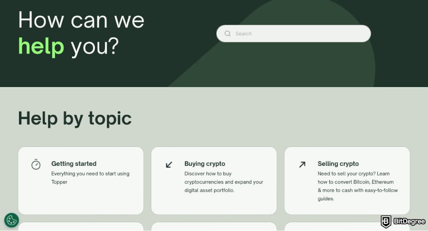 Topper crypto review: a screenshot of Topper's knowledge base.