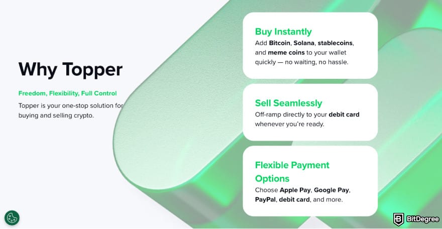 Topper crypto review: a screenshot of Topper's feature description.