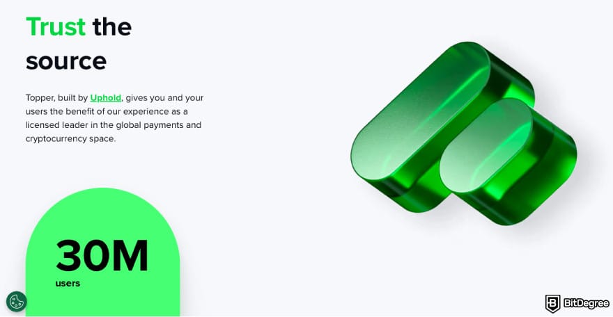 Topper crypto review: a screenshot of Topper's security features description.