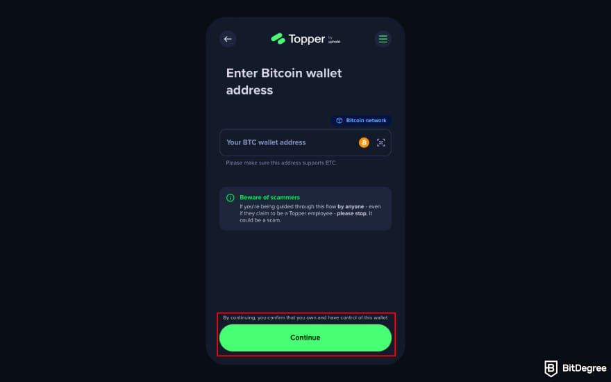 Topper crypto review: enter your crypto wallet address.