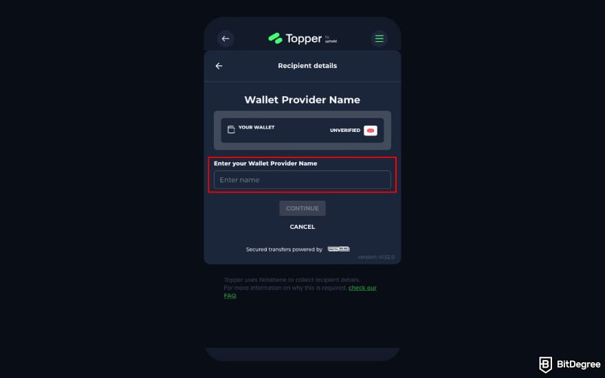 Topper crypto review: enter the name of your wallet provider.