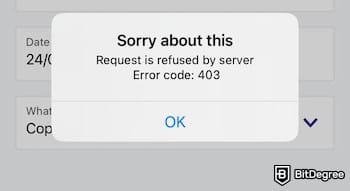 TorFX review: the error message on my iOS TorFX.