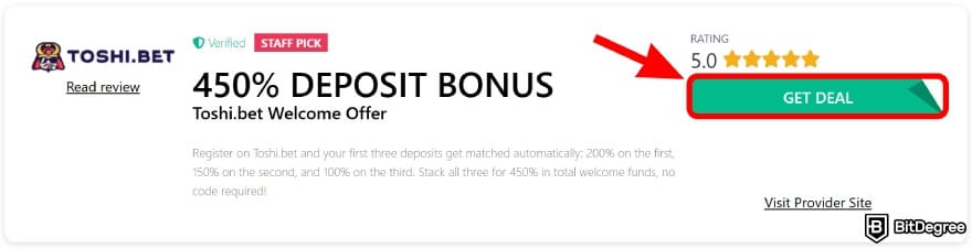 Toshi.bet promo code: click [Get Deal].