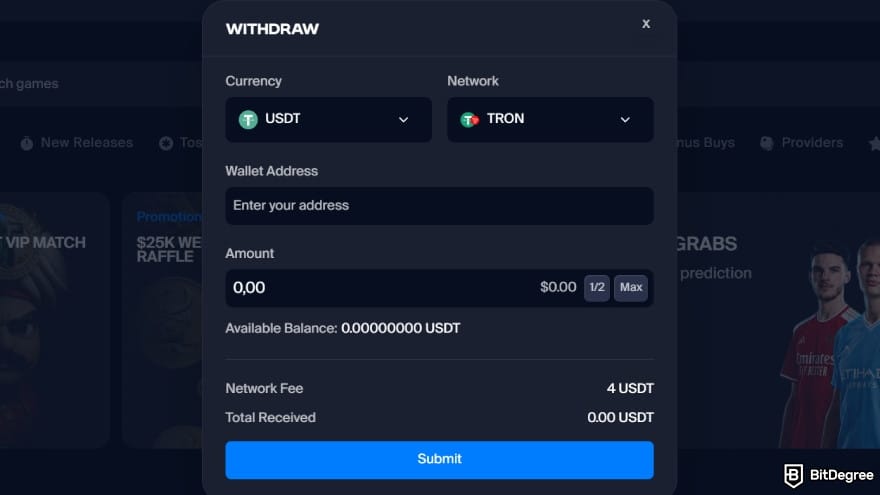 Toshi.bet review: withdrawal interface. Toshi.bet review: withdrawal interface.