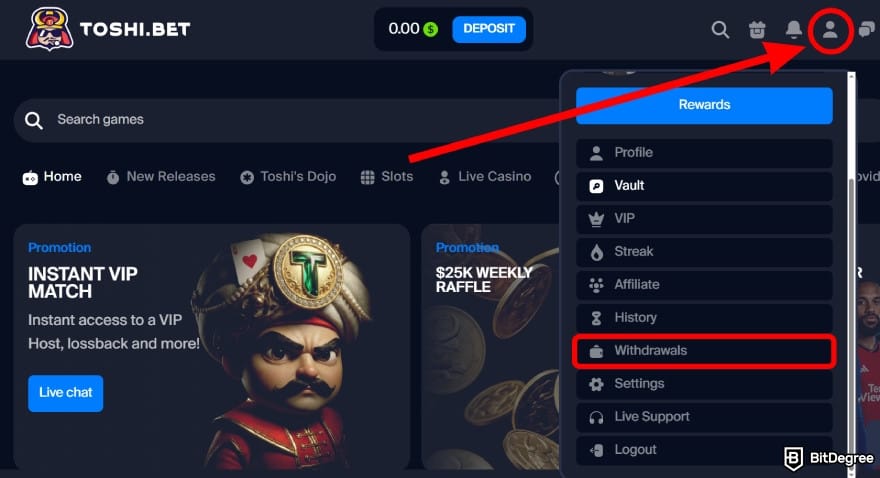 Toshi.bet review: select [Withdrawals].