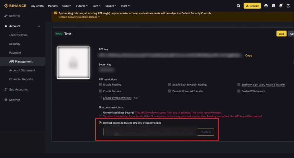TradeSanta review: restricted API adresses.