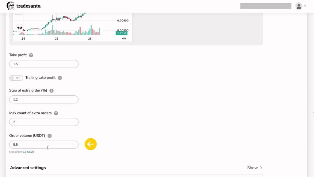 TradeSanta review: the bot creation interface.